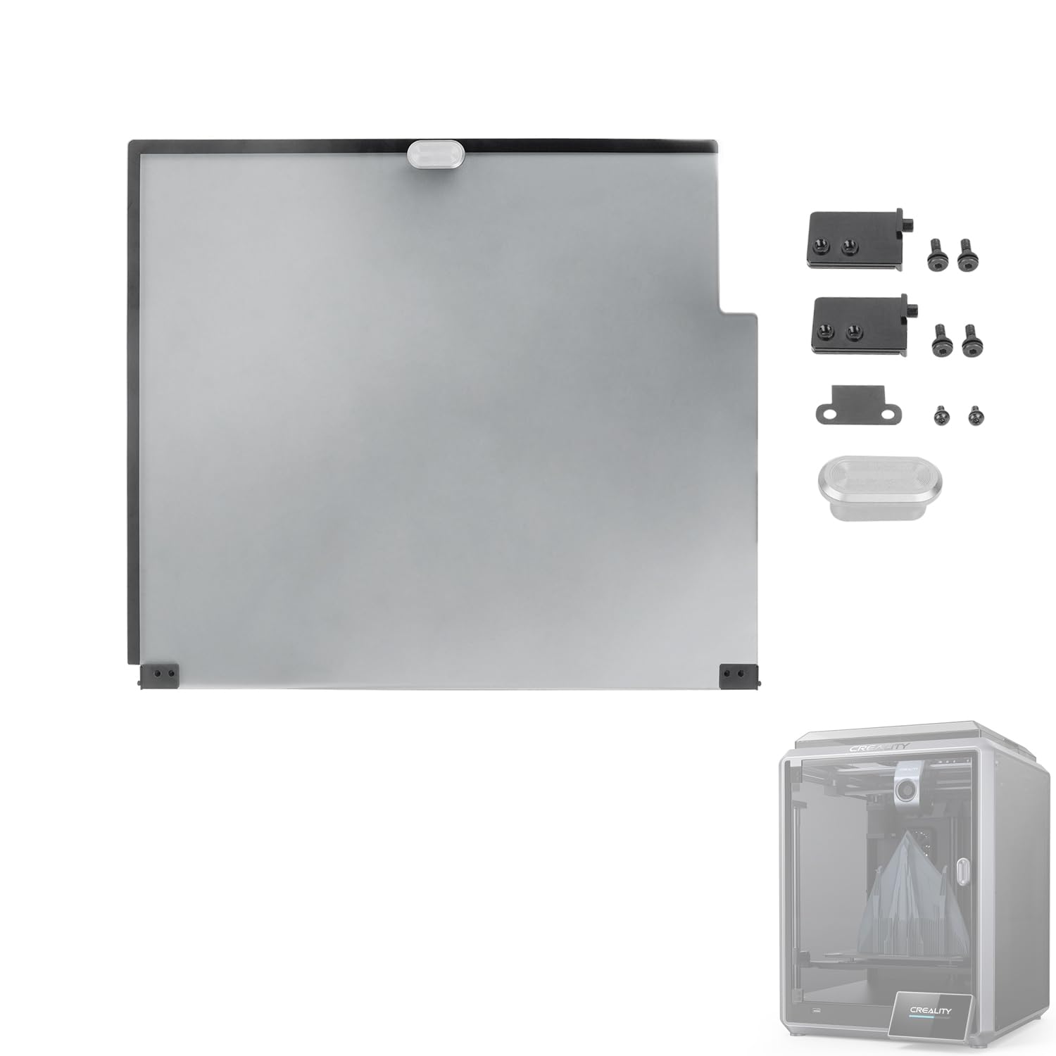 Photo 1 of Creality K1 Front Door Glass Kit - Original 50% Transparent Black Replacement for Creality K1 3D Printer Accessories (302x372x3mm)