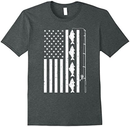 Mens Fishing Rod T Shirt American USA Flag - Fisherman Gift Idea XL Dark Heather