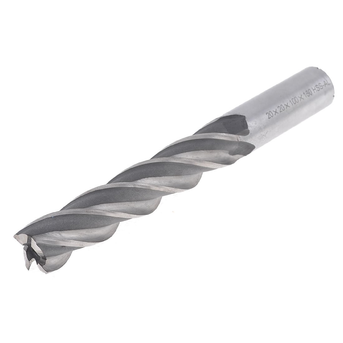 sourcingmap Silver Tone Helical Groove 4 Flute 20x20x100x160mm End Mill