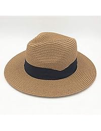 Loritta Summer Fedora Wide Brim Straw Hats Beach Sun Trilby Hat para Hombres Mujeres Café