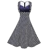 Creti Women's 1950s Vintage Halter Polka Dot V-Neck Sleeveless Swing Dress