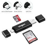 VOGEK SD Card Reader, 3-in-1 USB 3.0/USB C/Micro USB Card Reader - SD, Micro SD, SDXC, SDHC, Micro SDHC, Micro SDXC Memory Card Reader for MacBook PC Tablets Smartphones with OTG Function, Black