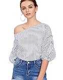 Romwe Women's Striped Off Shoulder 3/4 Sleeve Shirt Blouse