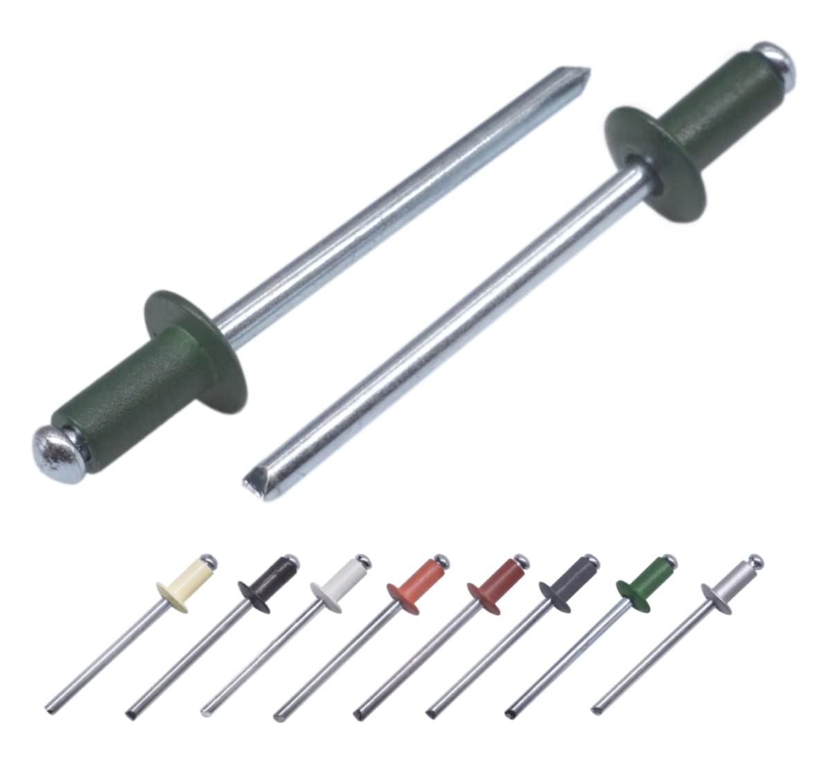 (Pack of 100 pcs) Painted Blind Rivets 4.0 x 8 mm, Dome Head, DIN 7337, Aluminum Rivet and Steel Mandrel, Pop Rivets (100, Chrome Green RAL 6020)