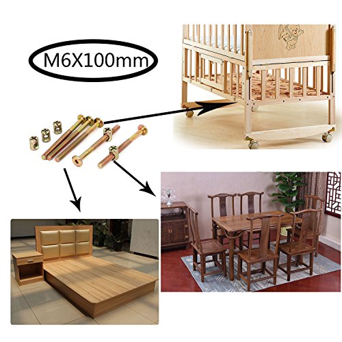 SpeedDa M6x100mm Thread Hex Key Drive Socket Furniture Bolt w Barrel Nut Bolt Nuts Assortment Kit for Furniture Cots Beds Crib and Chairs(Pack of 16) - Thumbnail 3