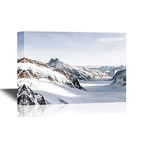 Canvas Wall Art - Landscape with Snow Covered Mountain Range - Gallery Wrap Modern Home Art | Ready to Hang - 12x18 inches