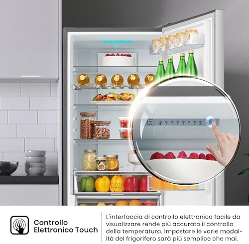 MC60331IE Frigorifero Combinato, Libera installazione, Total No frost, Ventilazione MultiFlow, Doppia porta reversibile, Inox, Altezza 200 cm, Cap. 336 litri, Controllo Touch, Classe E