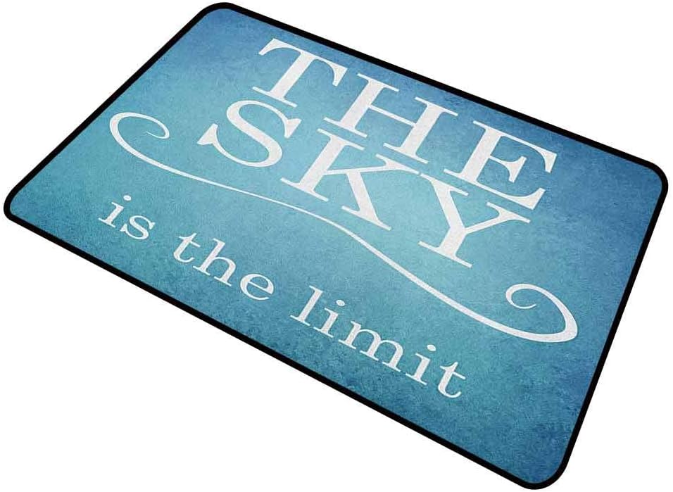 shirlyhome Custom Door Mat Quote for Shoes for Pets The Sky is The Limit Typography Message Motivation Quote Simple Design Illustration 15"x24" Blue White