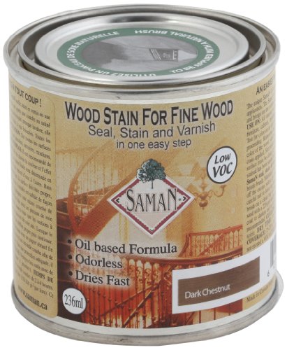 SamaN Interior One Step Wood Seal, Stain and Varnish – Oil Based Odorless Dye - Protection for Furniture and Fine Wood (Dark Chestnut SAM-308, 8 oz)