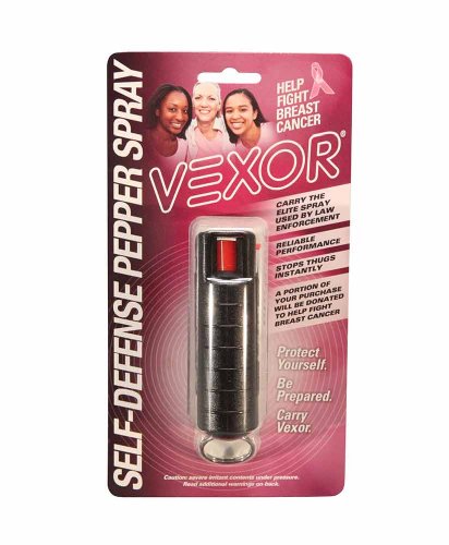 Vexor Self Defense Pepper Spray Cone Spray with Hard Case and Key Ring for Breast Cancer, Black, 1/2-Ounce