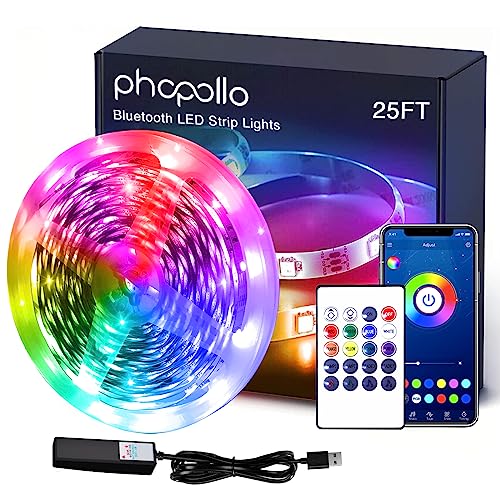 phopollo Led Strip Light, 25ft led Light Strips with Remote & App,Music Sync Mode with Mic