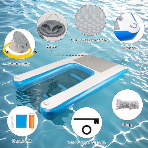 Toriexon Inflatable Water Ramp for Dogs 60" L x 40" W - Durable, Puncture-Resistant Surface Ensures Safe and Easy Access to Water for Dogs Up to 230 Pounds, Perfect for Pools, Lakes, and Beaches