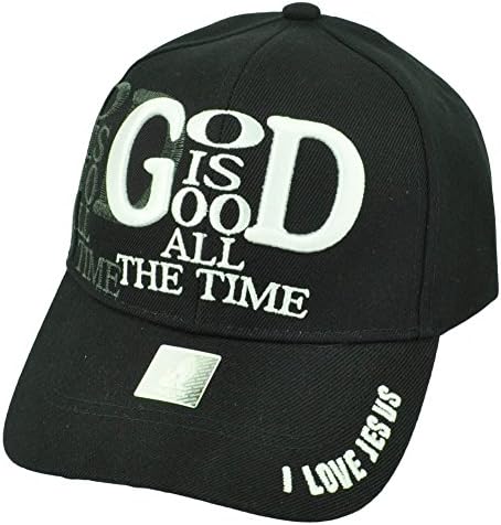 God is Good All The Time I Love Jesus Black Hat Cap Adjustable Religious Faith