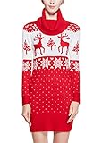 Women Christmas Sweater, V28 Ugly Cowl Neck Vintage Knit Deer Xmas Jumper Dress