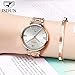 Female Watches for Women Swiss Quartz Movement Stainless Steel Rose Gold Luxury Ladies Wrist Watch Waterproof Blue face Dial Watch Set for Women