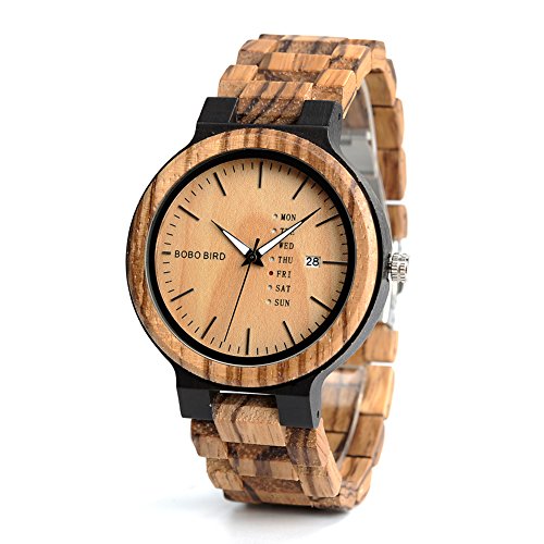 Mens Wooden Watch, Analog Quartz Zebra Sandalwood Handmade Vintage Casual Bamboo Wrist Watch