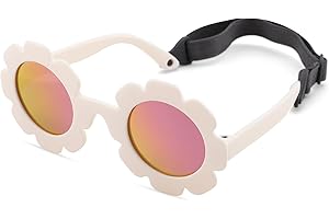 Bouryo Flexible Baby Polarized Flower Sunglasses with Strap Bendable Frame for Infant Boys Girls Ages 0-24 Months