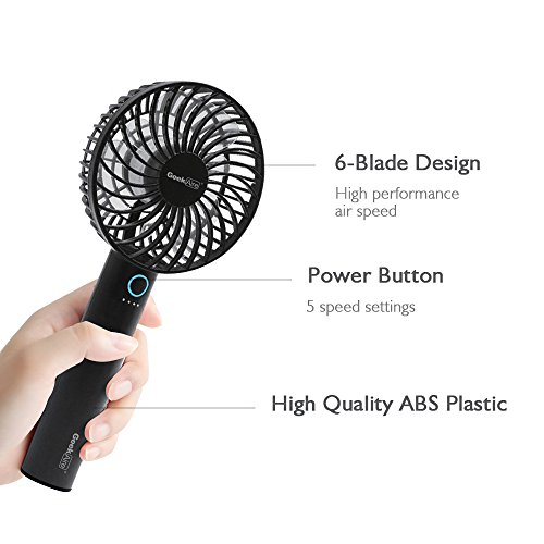 Battery Operated Fan, GeekAire Mini Portable Handheld Rechargeable Cordless Fan, Rechargeable Battery or USB Powered, 5 Speeds, Portable Design for Outdoor, Travel, Office - Black & 4 inch - Thumbnail 3