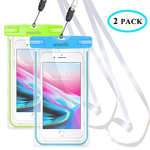 Universal Waterproof Phone Case, 2 Pack IPX8 Large Waterproof Phone Pouch Underwater Dry Bag for apple iPhone X, 8, 7, 6 Plus, SE Samsung S8+, Water Sports Surfing Snowproof, Fluorescent Blue + Green