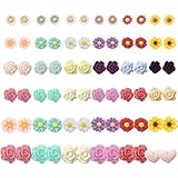 72 Pack Daisy Rose Lotus Flowers Pearls Balls Mix Assorted Stud Earrings Set for Girls (Flowers)