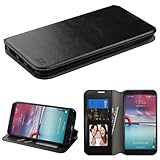 ZTE Blade X Max (Cricket) Case, ZTE ZMAX PRO (T-Mobile, MetroPCS) Case, BornTech PU Leather Fold stand Wallet pouch with ID Credit Card Slots Protective Phone Case Cover (Black)