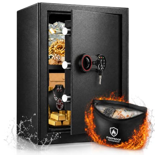 65L Elektronischer Feuerfester Tresor für Zuhause, Möbeltresor mit Alarmanlage und Herausnehmbares Regal, Digitaler Schranktresor für Zuhause Schmuck
