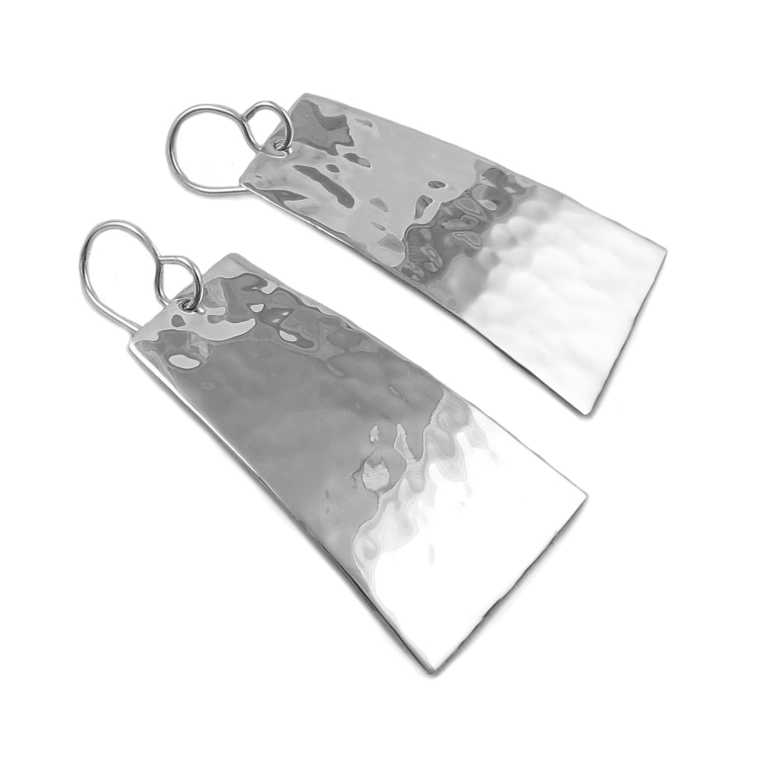 Long Solid Curved 925 Sterling Silver Hammered Drop Earrings