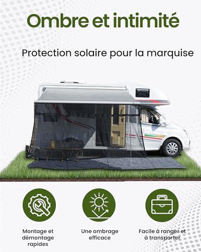 Ezcasch Sun Shade for Motorhome, Front Wall for Awning, 75% View Blocker Blinds, Sun Protection Privacy Protection for Camper, Caravan 2 x 3.7 m (HxL)