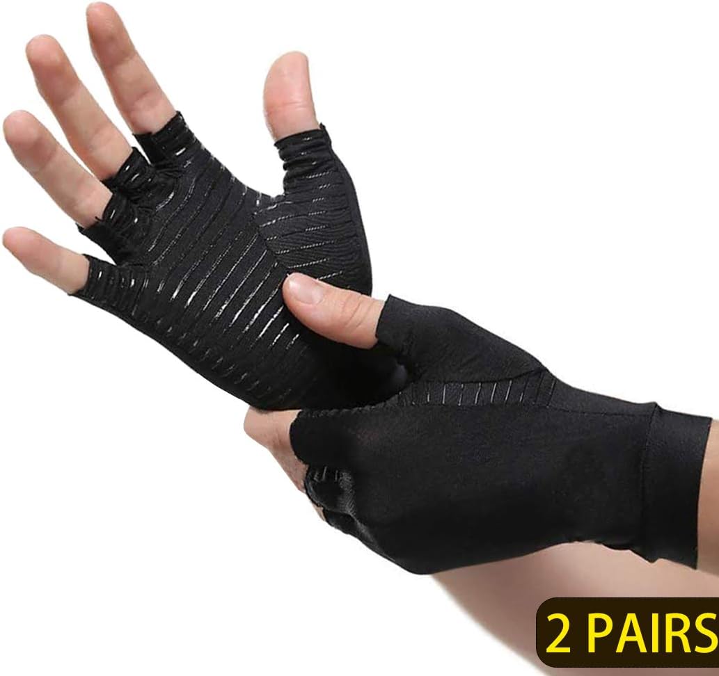 2 Pairs Compression Arthritis Gloves, Best Copper Infused Glove for