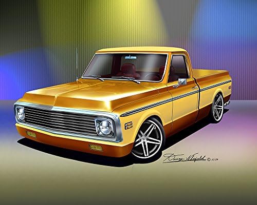 1972 CHEVORLET CUSTOM WHITFIELD EDITION - C-10 PICKUP - SOLAR GOLD - ART PRINT POSTER BY ARTIST DANNY WHITFIELD SIZE 20 X 24