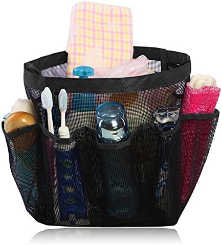 Portable Mesh Shower Tote, Quick Dry Hanging Toiletry and Bath Organizer with 8 Storage Pockets,Portable Shower Tote Storage Organise Perfect Travel Bag Black