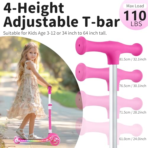 BELEEV A9 Kids Scooter with LED Light-Up Wheels & Deck, 3 Wheel Foldable Kick Scooter for Toddlers Boys Girls Ages 3-12, Adjustable Handlebar, Lean-to-Steer, Extra-Wide Wheels