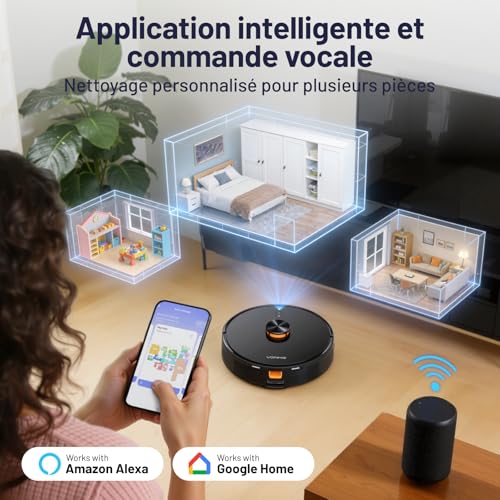 VONKO S6 Pro Robot Aspirateur Laveur avec Station de Vidage Automatique, 8000Pa, Navigation LiDAR 2.0, 180min Autonomie, Détection de Tapis, App & Alexa, Idéal Poils d’Animaux & Sols Dur,Noir