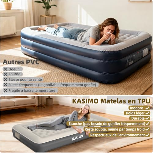 KASIMO Single Inflatable Mattress, Built-in Wireless Electric Pump, TPU Material Inflatable Mattress, Quick Inflating 2 Min, Inflatable Bed 90 x 190 x 22 cm for Camping and Guests
