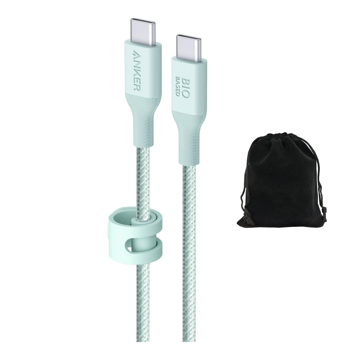 Photo 1 of Anker 544 Bio-Nylon USB-C to USB-C Cable 10FT, Eco-Friendly Fast Charging Cable, Supports 140W PD for Laptops, Tablets, and Smartphones, Heavy-Duty- 30,000 Bend Lifespan, Includes Pouch (1, Green)