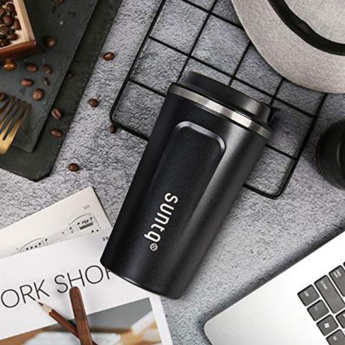 SUNTQ Kaffeebecher to go aus Edelstahl - Thermobecher Doppelwand Isoliert - Kaffeetasse mit Auslaufsicherem Deckel Wiederverwendbar (Schwarz, 510ml) – Bild 6