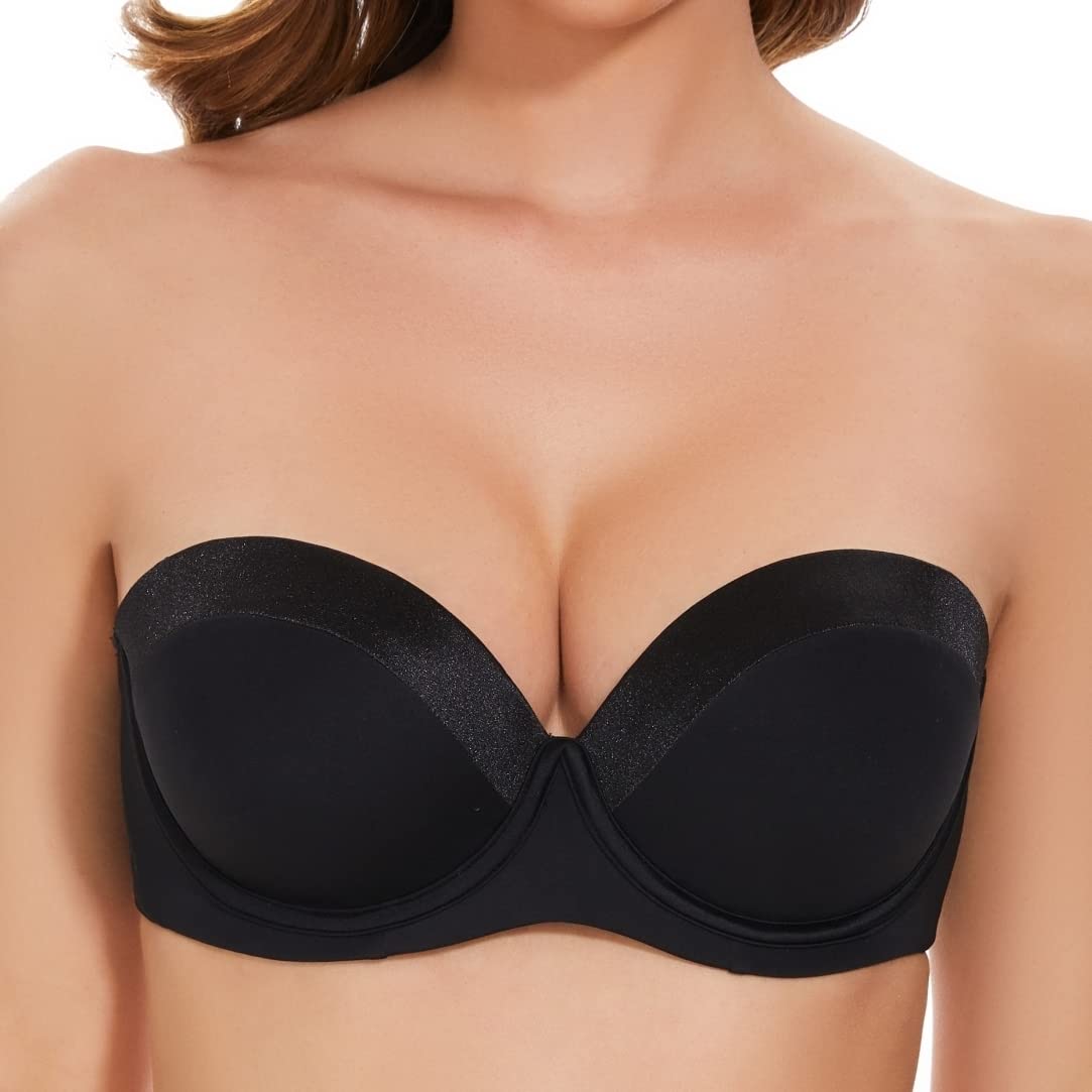 Photo 1 of SEA BBOT Push Up Strapless Bra for Women Anti-Slip Padded Multiway Bra Black 36C