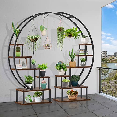 Seeutek 2 pcs 6 Tier Tall Metal Indoor Plant Stands with Hanging Loop