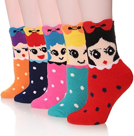 MIUBEE Women 5 Pairs Pack Super Soft Cozy Fuzzy Cute Winter Socks (Girls)
