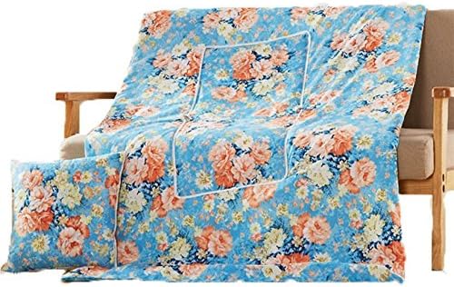 2-In-1 Throws Pillow 18" And Blanket(Twin Size 59"x79") Combo Set! Super Warm (Floral Printed-Blue)