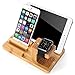 Hornorm Bamboo Docking Station Compatible with Apple Watch Stand, Apple Product, iPhone, 3 in 1 Wooden Desktop Organizer, Charging Stations for Multiple Devices, Cell Phones, Tablets, Pen