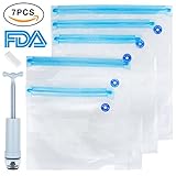 Sous Vide Bags Kit, Best Food Saver Bags Kit, 5 BPA Free Reusable Food Vacuum Sealed Bags and 1 Pump Help to Save Food Longer, Easy to Use, Best Sous Vide Bags Kit for 2018