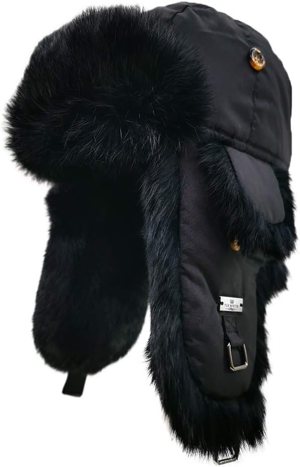 FUR WINTER Taslon Rabbit Fur Aviator Outdoor Trapper Trooper Pilot Ski Hat Winter Windproof Unisex Earflap Cap for Man/Women