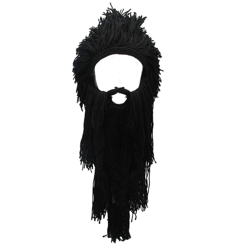 YEKEYI Barbarian Knit Long Beard Hat Adult Viking Fake Hair Wig Visor Knitted wool Funny Skull Cap