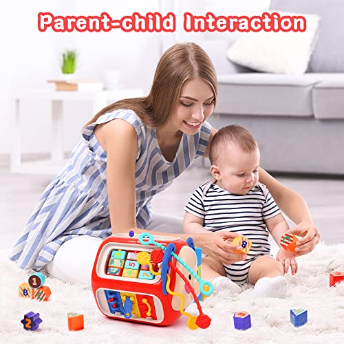 CUTE STONE Baby Activity Cube Toy, Sensory & Montessori Toys for Toddlers, Learning Cube Toys with Music & Lights，Baby Sensory Fine Motor Skills Developmental Toys, First Birthday Gift for Kids