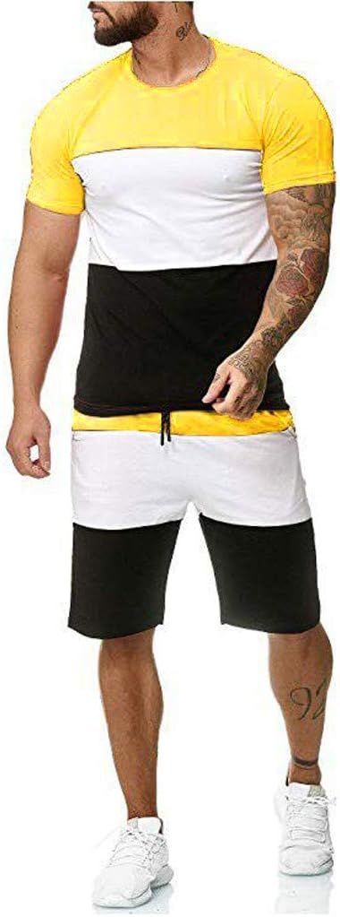 IUTE Men's Summer Sports Tracksuits Casual Block Colour Short T Shirts + Shorts 2 Piece Set Gym Running Jogging Jumper Quick Dry Soft Stretch Sportsuits M-3XL