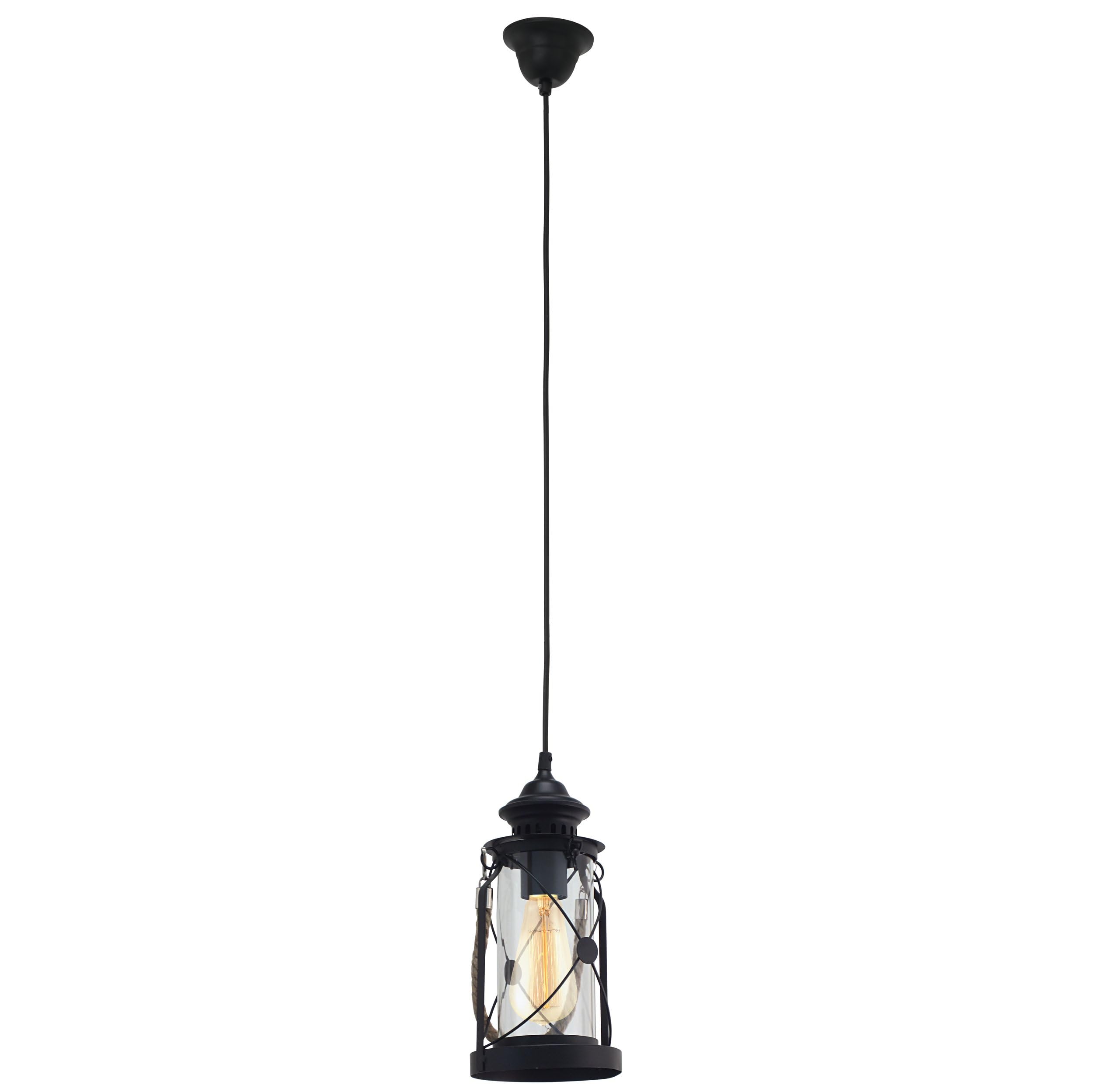 Eglo Bradford Pendant Lamp, Vintage Ceiling Light in Black Steel and Clear Glass, Hanging Lantern, Dining and Living Room Lighting, E27 Socket