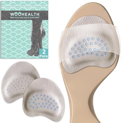 WOOHEALTH Metatarsal Pads for Women, Ball of Foot Cushions Pads (2 Pairs Forefoot Pads) for Mortons Neuroma, Metatarsalgia & Forefoot Pain Relief for Men & Women (Light Grey)