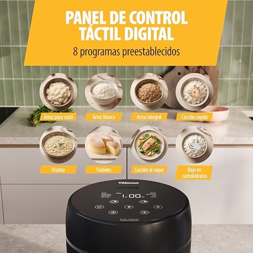 Panela de arroz digital com função de baixo teor de hidratos de carbono, 8 programas automáticos, capacidade de arroz de 0,6 L, painel digital, fácil de limpar, RK-6238