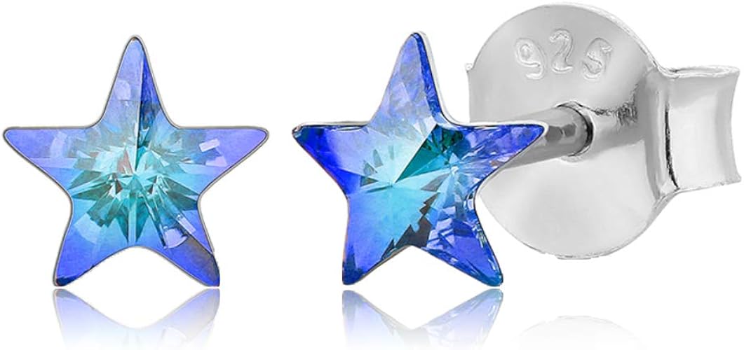 Amazon Spark ピアス メンズ 星 スター スワロフスキー 製 クリスタル シルバー 925 スタッド 誕生日 プレゼント 彼氏 夫 Pierce Swarovski製 Crystals バミューダブルー 青 Kbb ピアス 通販